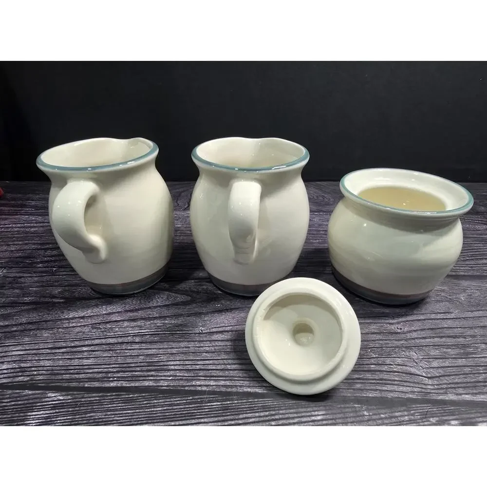 Pfaltzgraff Juniper 4 piece Lot, Creamer (X2) And Sugar With Lid- Vintage 1990's